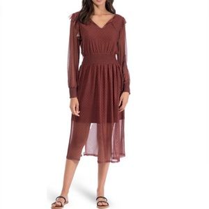 Bobeau Mesh Midi Dress - Dot Rust